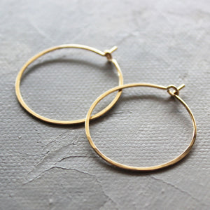 Solid Gold Hoop Earrings - Small Hoop Earrings ( 1" ) thin hoop earrings, gold hoops, minimalist earrings,  thin gold hoops, gold earrings