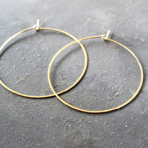 solid gold hoop earrings 14k, Thin Hoops Large 2" minimalist earrings