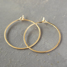 Load image into Gallery viewer, Solid Gold Hoop Earrings - Small Hoop Earrings ( 1&quot; ) thin hoop earrings, gold hoops, minimalist earrings,  thin gold hoops, gold earrings