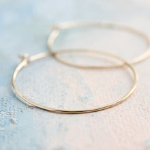 Load image into Gallery viewer, Solid 14k Gold Hoop Earrings - Genuine Gold Hoops - Medium ( 1.5&quot; ) thin hoop earrings, gold hoop earrings, gold earrings