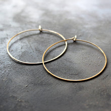 Load image into Gallery viewer, solid gold hoop earrings 14k, Thin Hoops Large 2&quot; minimalist earrings
