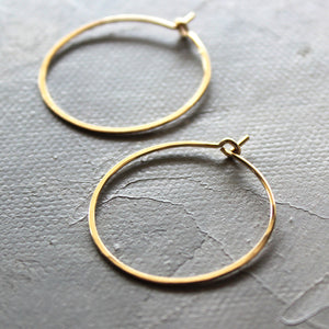 Solid Gold Hoop Earrings - Small Hoop Earrings ( 1" ) thin hoop earrings, gold hoops, minimalist earrings,  thin gold hoops, gold earrings