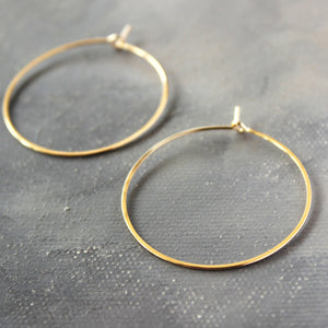 Solid 14k Gold Hoop Earrings - Genuine Gold Hoops - Medium ( 1.5" ) thin hoop earrings, gold hoop earrings, gold earrings