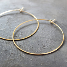 Load image into Gallery viewer, solid gold hoop earrings 14k, Thin Hoops Large 2&quot; minimalist earrings