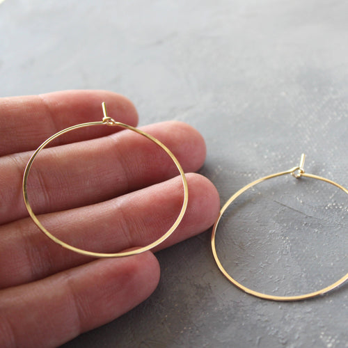 Solid 14k Gold Hoop Earrings - Genuine Gold Hoops - Medium ( 1.5