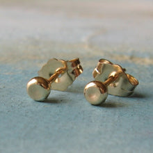 Load image into Gallery viewer, small gold studs - Gold Pebble Earrings ( 3mm ) - handmade gold stud earrings - gold earrings - simple gold stud earrings