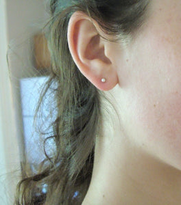 Matte Silver Stud Earrings ( 3mm ) - small sterling silver post earrings - tiny stud earring - small stud earring