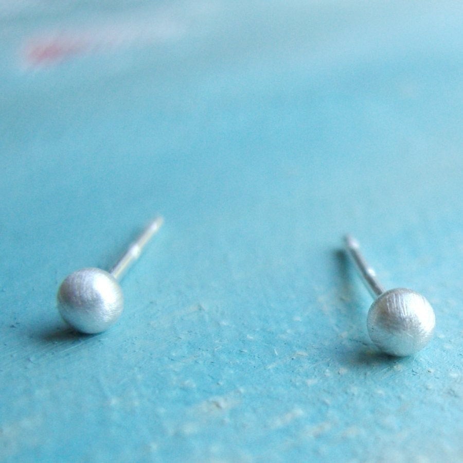 Matte Silver Stud Earrings ( 3mm ) - small sterling silver post earrings - tiny stud earring - small stud earring