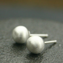 Load image into Gallery viewer, Sterling Silver Stud Earring - Matte Silver Ball Earrings - Large Stud Earrings with Matte Finish ( 8mm ) handmade jewelry silver earrings