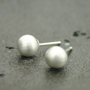 Brushed Silver Earring - Matte Silver Stud earrings ( 6 mm ) handmade sterling silver post earrings, sterling silver earrings