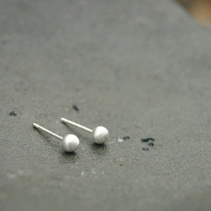 Sterling Silver Stud Earring  ( 4mm ) - brushed silver stud earrings handmade sterling silver post earrings with matte finish