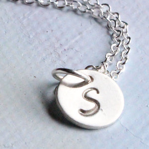 Silver Initial Necklace, small personalized silver monogram necklace, initial circle necklace in sterling silver