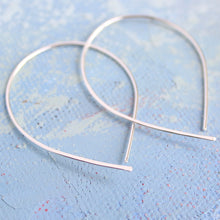 Load image into Gallery viewer, Open Silver Hoop Earrings - Silver Hoop Earing - thin hoop earrings, inverted hoops, silver teardrop hoop earrings, thin hoops