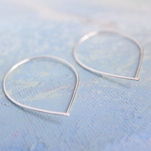 Open Silver Threader Earrings - Teardrop Open Hoop Earring - thin hoop earrings, contemporary jewelry, fish hook hoop