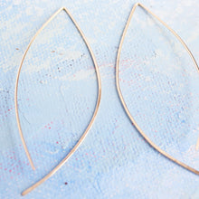 Load image into Gallery viewer, Gold Earrings - Thin Gold Almond Hoops - minimalist jewelry, gold wishbone earrings, thin gold hoop earrings, unique earrings