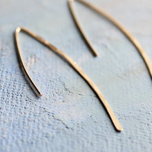 Load image into Gallery viewer, Gold Line Earrings - minimalist jewelry, thin gold earrings, minimalist gold earring,  thin open hoop earrings, gold earrings