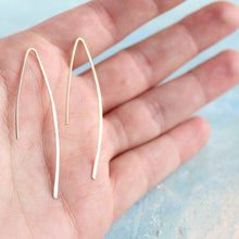 Load image into Gallery viewer, Gold Line Earrings - minimalist jewelry, thin gold earrings, minimalist gold earring,  thin open hoop earrings, gold earrings