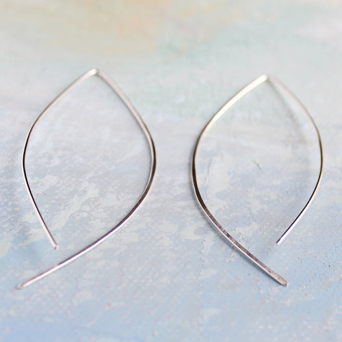 Thin Silver Hoop Earrings - Open Almond Hoops - minimalist jewelry, silver earrings, thin hoop earrings