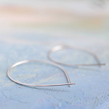 Load image into Gallery viewer, Open Silver Threader Earrings - Teardrop Open Hoop Earring - thin hoop earrings, contemporary jewelry, fish hook hoop