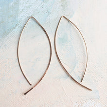 Load image into Gallery viewer, Rose Gold Threader Earrings - Almond Hoops - minimalist jewelry, open hoops rose gold earrings, hook earrings