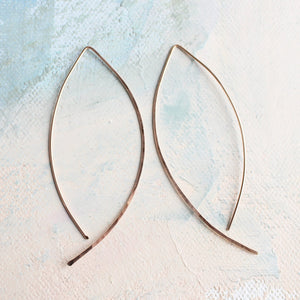Rose Gold Threader Earrings - Almond Hoops - minimalist jewelry, open hoops rose gold earrings, hook earrings