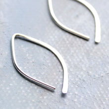 Load image into Gallery viewer, Open Hoop Earrings in Silver Almond Shape (SMALL) - Thin Silver Hoop Earrings - minimalist jewelry, silver earrings, sterling silver hoops