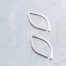 Load image into Gallery viewer, Open Hoop Earrings in Silver Almond Shape (SMALL) - Thin Silver Hoop Earrings - minimalist jewelry, silver earrings, sterling silver hoops