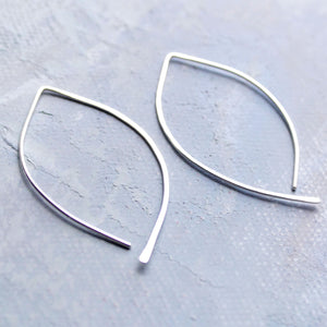 Silver Open Hoop Earrings - Open Almond Hoops (MEDIUM)- minimalist jewelry, silver earrings, thin hoop earrings, leaf earring