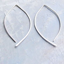 Load image into Gallery viewer, Silver Open Hoop Earrings - Open Almond Hoops (MEDIUM)- minimalist jewelry, silver earrings, thin hoop earrings, leaf earring