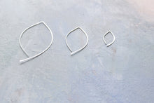 Load image into Gallery viewer, Silver Open Hoop Earrings - Open Almond Hoops (MEDIUM)- minimalist jewelry, silver earrings, thin hoop earrings, leaf earring