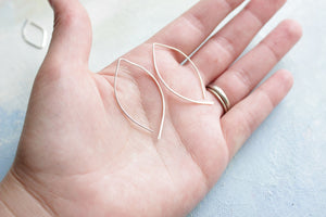 Silver Open Hoop Earrings - Open Almond Hoops (MEDIUM)- minimalist jewelry, silver earrings, thin hoop earrings, leaf earring