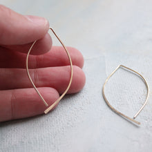 Load image into Gallery viewer, Minimalist Earrings - gold open hoop earrings in almond shape (Medium) - gold earrings, threader earrings, minimalist jewelry,