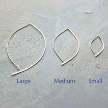 Load image into Gallery viewer, Rose Gold Threader Earrings, Open Hoop Rose Gold, medium almond earring, minimalist jewelry, wishbone