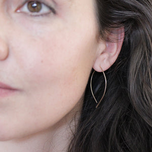 Rose Gold Threader Earrings, Open Hoop Rose Gold, medium almond earring, minimalist jewelry, wishbone