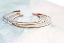 Load image into Gallery viewer, Rose Gold Cuff Bracelet Set of Three , thin rose gold bangles, rose gold bracelet trio, adjustable rose gold bangle bracelet, gold jewelry